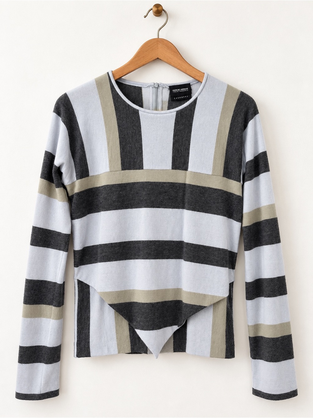 Giorgio Armani Black Label Cashmere Gray Taupe Striped Draped Sweater S
